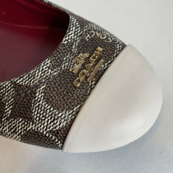 Coach Chelsea Chestnut Brown White Cap Toe Heel Ballet Flats Shoes Size 6B - Picture 6 of 10